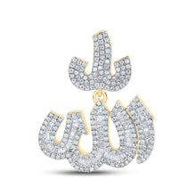  10k Yellow Gold Mens Baguette Diamond Allah Islam Charm Pendant 1-3/4 Cttw