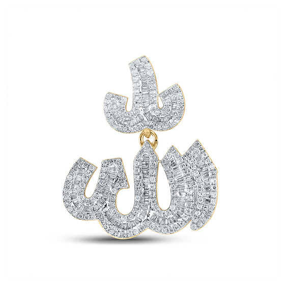 10k Yellow Gold Mens Baguette Diamond Allah Islam Charm Pendant 1 Cttw