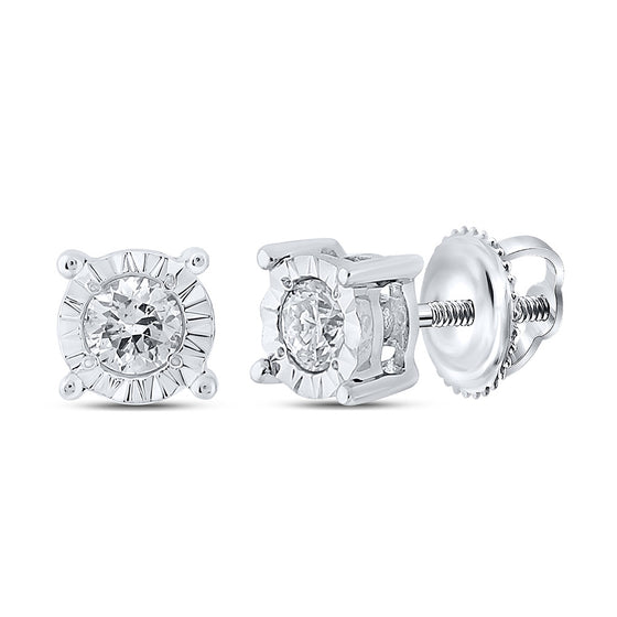 10k White Gold Round Diamond Stud Earrings 1/8 Cttw
