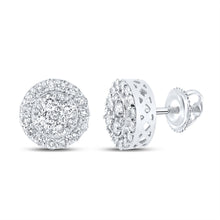  10k White Gold Round Diamond Cluster Earrings 7/8 Cttw
