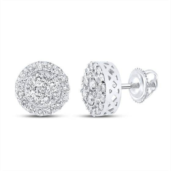 10k White Gold Round Diamond Cluster Earrings 7/8 Cttw