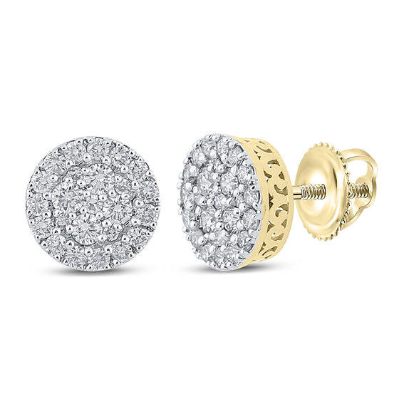 10k Yellow Gold Round Diamond Cluster Earrings 5/8 Cttw