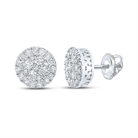 10k White Gold Round Diamond Cluster Earrings 5/8 Cttw