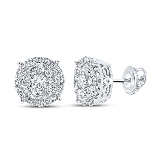 10k White Gold Round Diamond Cluster Earrings 5/8 Cttw