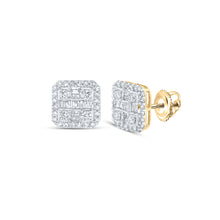 10k Yellow Gold Baguette Diamond Square Earrings 3/4 Cttw