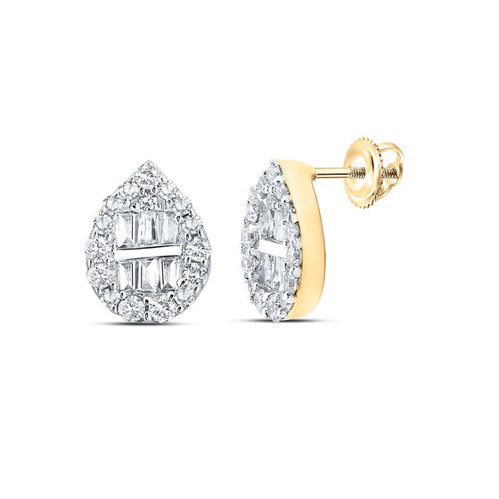 10k Yellow Gold Baguette Diamond Teardrop Earrings 3/8 Cttw