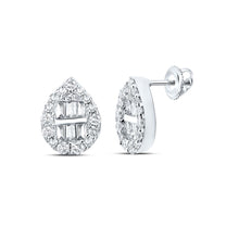  10k White Gold Baguette Diamond Teardrop Earrings 3/8 Cttw