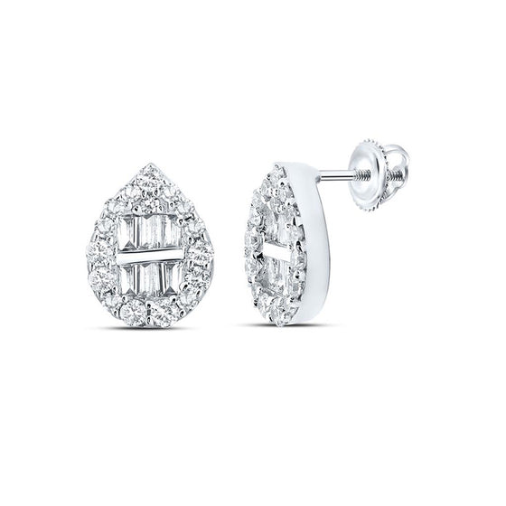 10k White Gold Baguette Diamond Teardrop Earrings 3/8 Cttw