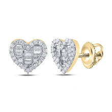  10k Yellow Gold Womens Baguette Diamond Heart Earrings 3/8 Cttw
