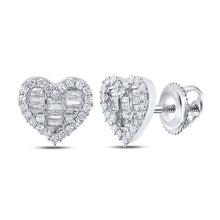 10k White Gold Womens Baguette Diamond Heart Earrings 3/8 Cttw