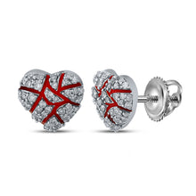  10k White Gold Round Diamond Broken Heart Cluster Earrings 1/2 Cttw