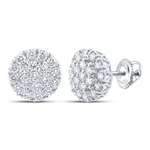  10k White Gold Round Diamond Cluster Earrings 1-5/8 Cttw