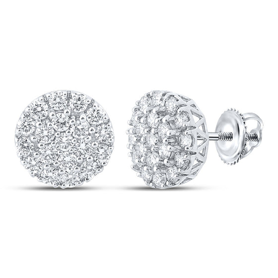 10k White Gold Round Diamond Cluster Earrings 1-5/8 Cttw