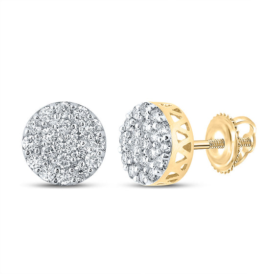 10k Yellow Gold Round Diamond Cluster Earrings 5/8 Cttw