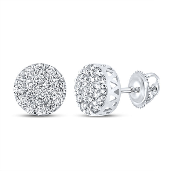 10k White Gold Round Diamond Cluster Earrings 5/8 Cttw