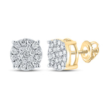  10k Yellow Gold Round Diamond Cluster Earrings 3/8 Cttw