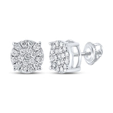  10k White Gold Round Diamond Cluster Earrings 3/8 Cttw