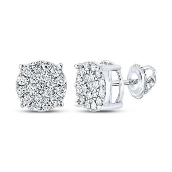 10k White Gold Round Diamond Cluster Earrings 3/8 Cttw