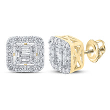  10k Yellow Gold Baguette Diamond Square Earrings 5/8 Cttw