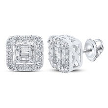  10k White Gold Baguette Diamond Square Earrings 5/8 Cttw