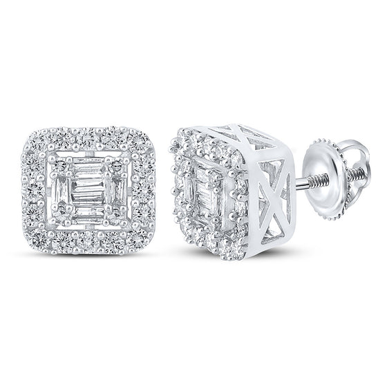 10k White Gold Baguette Diamond Square Earrings 5/8 Cttw