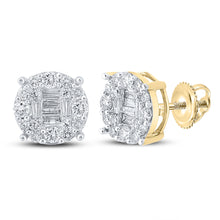  10k Yellow Gold Baguette Diamond Cluster Earrings 5/8 Cttw