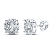  10k White Gold Baguette Diamond Cluster Earrings 5/8 Cttw