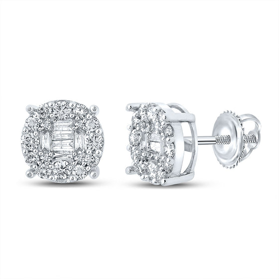 10k White Gold Baguette Diamond Cluster Earrings 5/8 Cttw