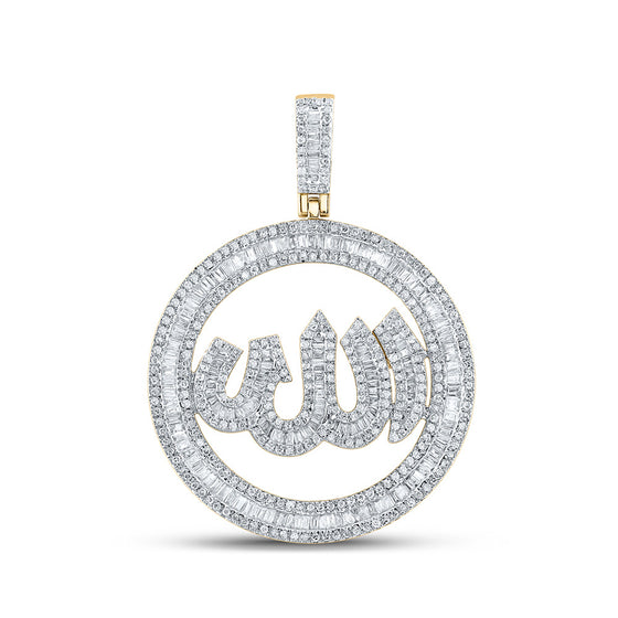 14k Yellow Gold Mens Baguette Diamond Allah Circle Charm Pendant 2 Cttw