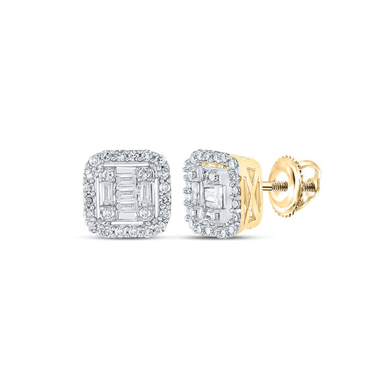 10k Yellow Gold Baguette Diamond Square Earrings 1/2 Cttw