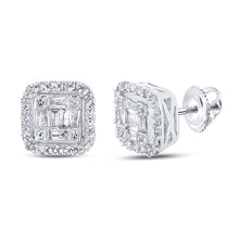  10k White Gold Baguette Diamond Square Earrings 1/2 Cttw