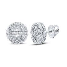  10k White Gold Baguette Diamond Circle Earrings 1/2 Cttw