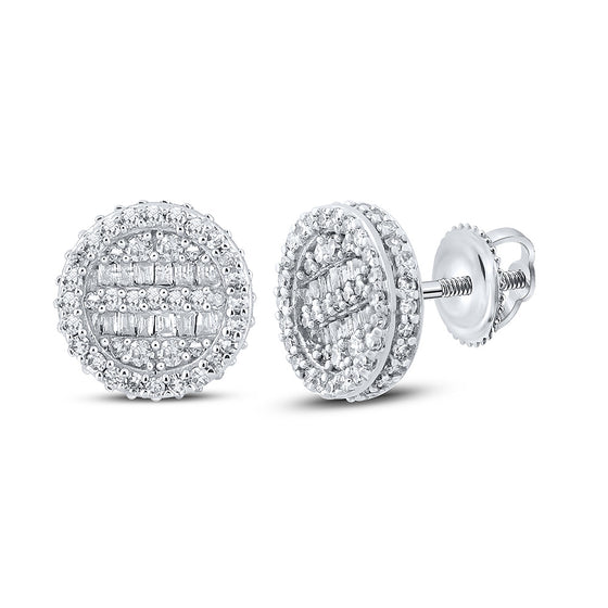 10k White Gold Baguette Diamond Circle Earrings 1/2 Cttw