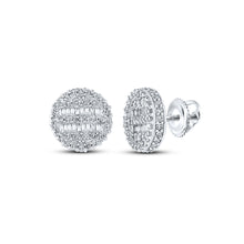  10k White Gold Baguette Diamond Circle Earrings 3/4 Cttw