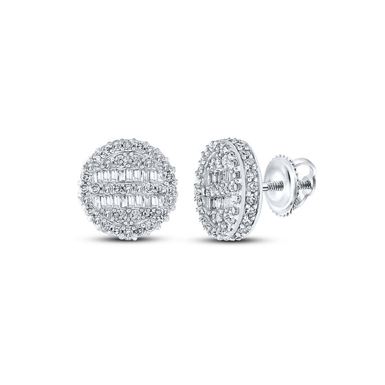10k White Gold Baguette Diamond Circle Earrings 3/4 Cttw
