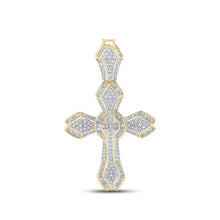  10k Yellow Gold Mens Baguette Diamond Cross Charm Pendant 1-5/8 Cttw