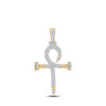  10k Yellow Gold Mens Baguette Diamond Nail Cross Ankh Charm Pendant 3/4 Cttw