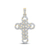 10k Yellow Gold Mens Round Diamond Cuban Link Cross Charm Pendant 1-7/8 Cttw
