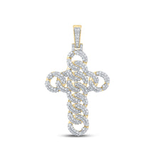  10k Yellow Gold Mens Round Diamond Cuban Link Cross Charm Pendant 1-7/8 Cttw