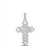 10k Yellow Gold Mens Round Diamond Cuban Link Cross Charm Pendant 1-3/4 Cttw