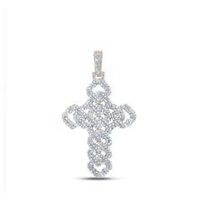  10k Yellow Gold Mens Round Diamond Cuban Link Cross Charm Pendant 1-3/4 Cttw