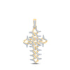 10k Yellow Gold Mens Round Diamond Cuban Link Cross Charm Pendant 1-1/2 Cttw