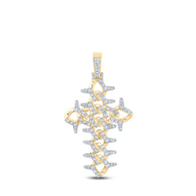  10k Yellow Gold Mens Round Diamond Cuban Link Cross Charm Pendant 1-1/2 Cttw