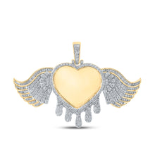  10k Yellow Gold Mens Baguette Diamond Dripping Memory Heart Charm Pendant 2-1/2 Cttw