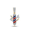 10k Yellow Gold Mens Baguette Diamond Barber Pole Charm Pendant 7/8 Cttw