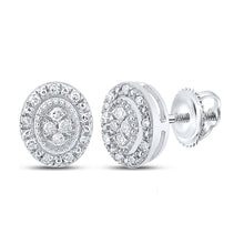  10k White Gold Womens Round Diamond Oval Earrings 1/10 Cttw