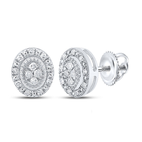 10k White Gold Womens Round Diamond Oval Earrings 1/10 Cttw