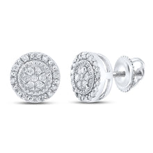  10k White Gold Womens Round Diamond Cluster Earrings 1/10 Cttw
