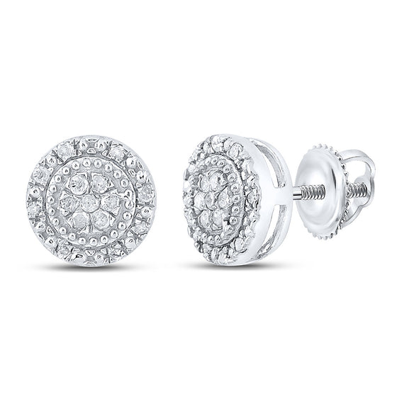 10k White Gold Womens Round Diamond Cluster Earrings 1/10 Cttw