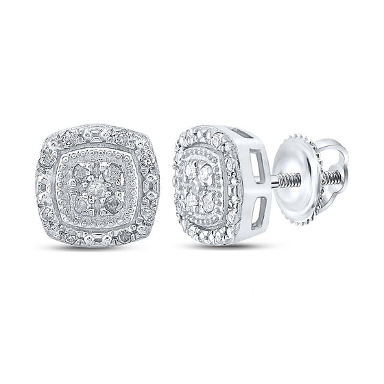 10k White Gold Womens Round Diamond Cluster Earrings 1/10 Cttw